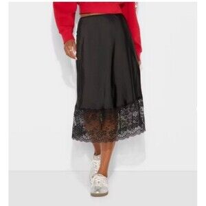 Wild Fable Women’s Lingerie Satin Slip Midi Skirt  Pull-On Mesh Lace Hem Size M